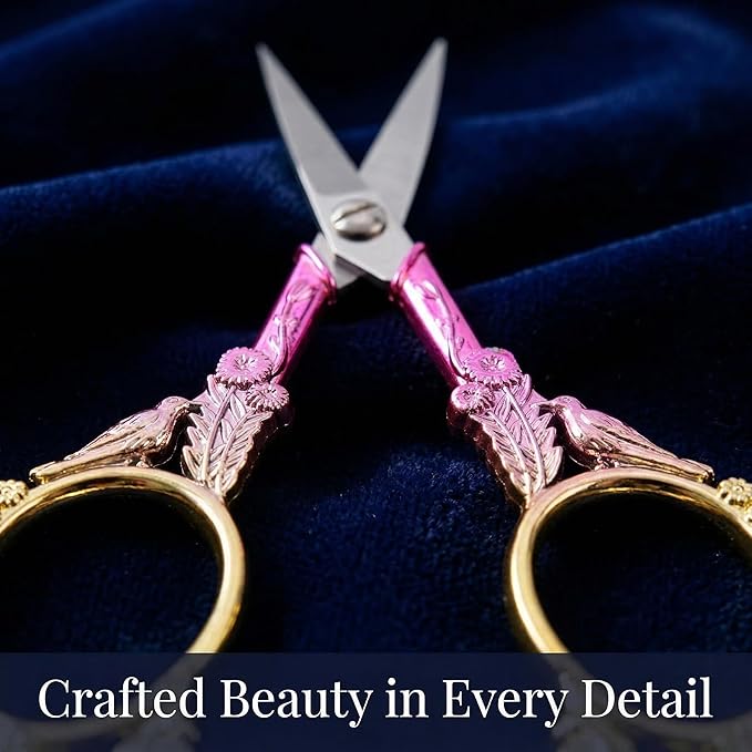 Crochet Scissors with Cover – Pink Gold Vintage Small Embroidery Scissors, Sharp Craft Scissors for Yarn Thread Sewing Needlework, Cute Bird Design Gift for Crocheter Quilter, 4.6 Inch