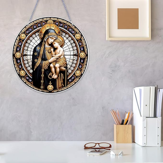 VODAPYC Religious Diamond Art Acrylic Hanging Kits for Adults, DIY Double Sided Special Shaped Christian Diamonds Painting Windows Pendant Ornament for Home Decor(Virgin Mary)