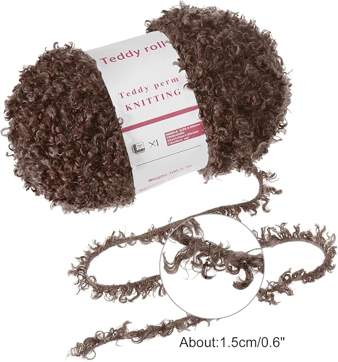 MECCANIXITY 1 Skeins Eyelash Yarn Fur Soft Fluffy Chunky Polyester Yarn Fuzzy Coffee for Crocheting Knit DIY Clothes Bag - 55Yard/50m, 3.53oz