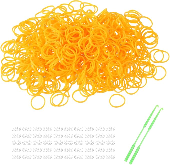 MECCANIXITY 1200 Pcs Loom Rubber Bands Kit with 50 Pcs S-Clips 2-Hooks Rubber Bands Refill Bracelet Making Kits for Weaving DIY Handcrafts Gift, Fluorescent Orange
