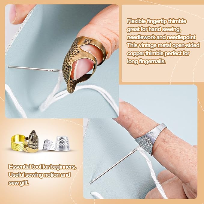 CousDUoBe 20 Pcs Sewing Thimble Kit,thimbles for Hand Sewing，Needle threaders，Seam Rippers for Sewing，Measuring Tape and Thread Snips, Hand Embroidery Craft（Complete Sewing Kit）