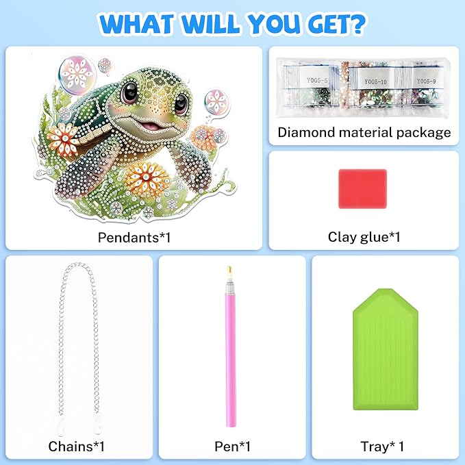 Bowetile Hanging Diamond Art Sea Turtle Kits for Adults, 5D Special Shape Diamond Painting Sea Turtle Kits, Diamond Gem Art Suncatchers Painting Pendant Ornament for Home Garden Wall Decor