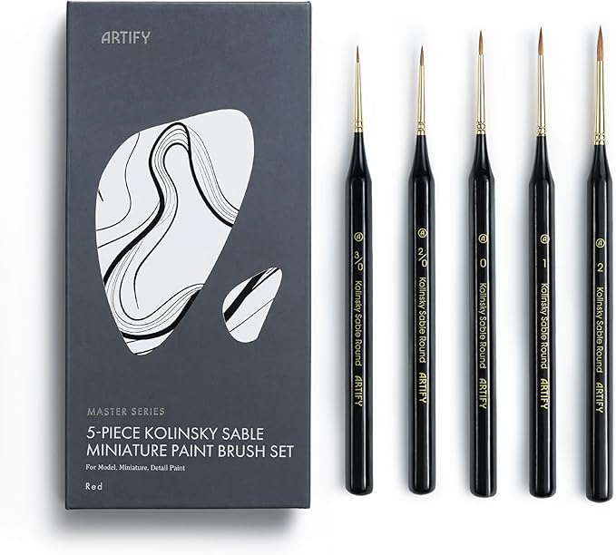 Artify Detail Paint Brushes, 100% Kolinsky Sable Micro Paint Brushes - Master Series, Ultra Fine Tips Paint Brush Set, High Precision for Models/Crafts, Detailing for Watercolor, Gouache & Ink(Black)