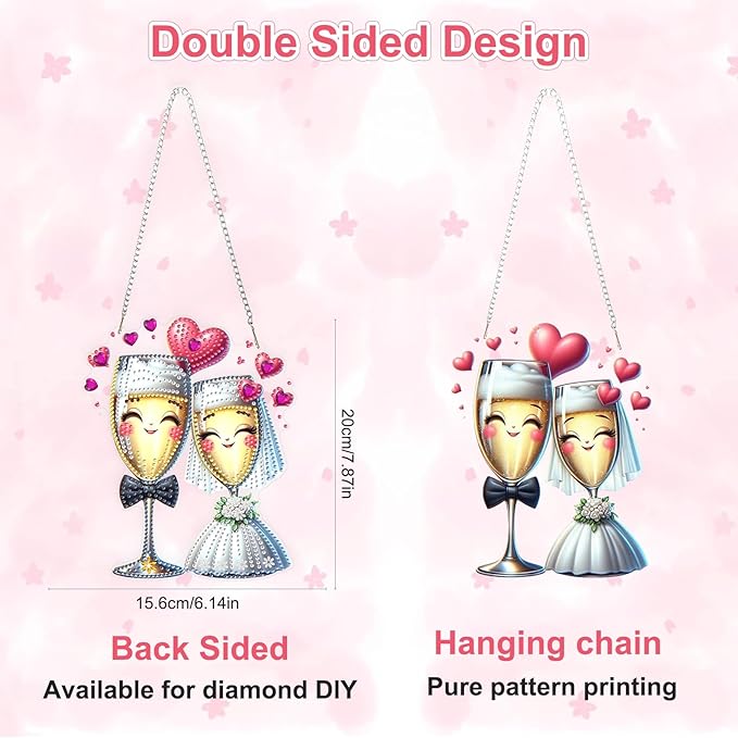 Valentine's Day Diamond Art Hanging Ornaments Kits for Adults, Diamond Painting Pendant Kits, DIY Acrylic 5D Special Shaped Crystal Gem Art Painting Ornament for Home Wall Decor Gift 8x8 Inch
