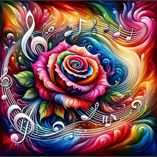 STGLCR Music Diamond Painting Kits for Adults,5D Rainbow Rose Diamond Art Kits for Beginners,DIY Full Drill Diamond Gem Art with Painting Kits for Home Wall Decor 12 x 12 Inch Music Rose