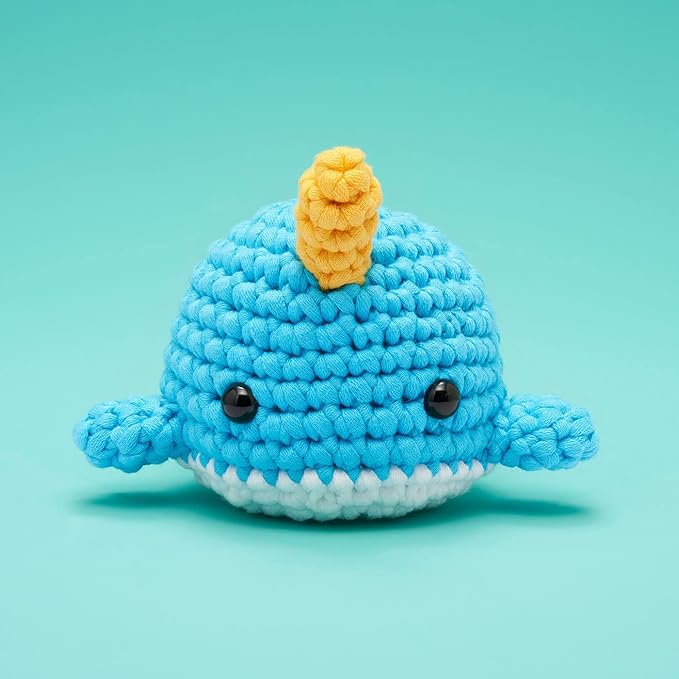 the woobles crochet kit for beginners - easy arts and crafts knitting & crochet animals kit as seen on shark tank - bjørn the narwhal