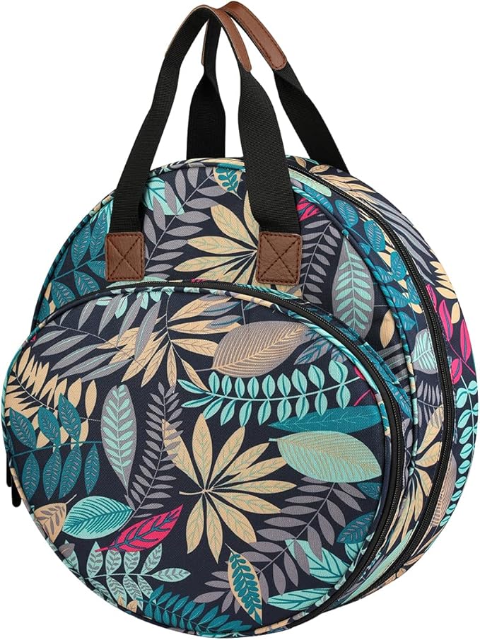 Shinyzone Cross Stitch Storage Bag with Leaf Print, Embroidery Projects Organiser, Sewing Crafts Storage Tote with Zipper Pockets for Embroidery Hoops, Charts and Threads