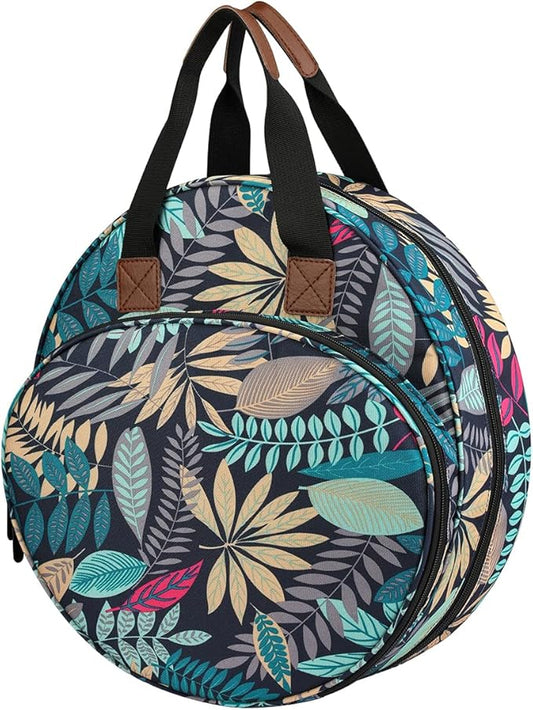 Shinyzone Cross Stitch Storage Bag with Leaf Print, Embroidery Projects Organiser, Sewing Crafts Storage Tote with Zipper Pockets for Embroidery Hoops, Charts and Threads