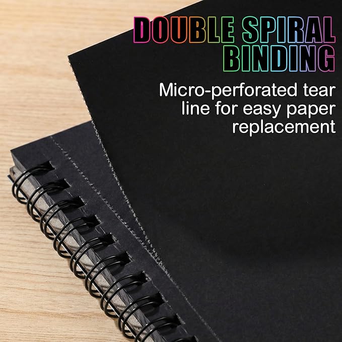 30 Sheets Black Paper Sketchbook, 98lb/160gsm Heavyweight Black Sketch Pad 8×8in, Acid-Free Drawing Paper, Spiral Bound Sketch Book for Teens, Artist