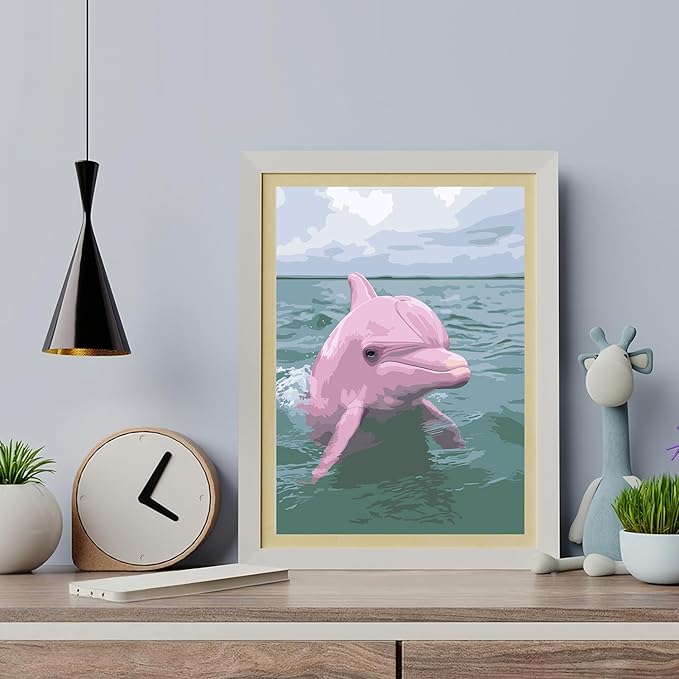 CHWGLFGG Paint by Numbers Kit for Adults Beginner, Pink Dolphin Adult Paint by Number Kits on Canvas, DIY Acrylic Oil Easy Painting by Numbers for Home Wall Decor 12X16 inch (Without Frame)