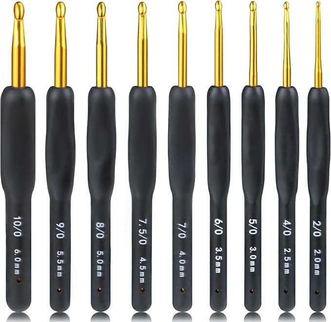 Black Gold Ergonomic Crochet Hook Set (2.0–6.0mm) – Soft Grip Aluminum Knitting Hooks for Arthritic Hands & Yarn Craft