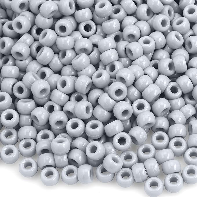pony beads bulk 1100 pcs, beads for jewelry making, beads for bracelets making, hair beads, bracelet beads, plastic beads for crafts, hair beads for braids for girls (light grey)