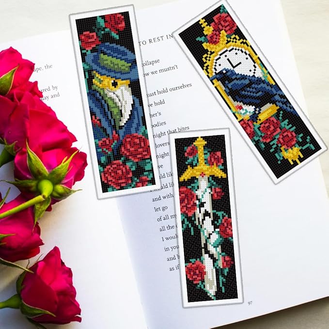 ORIGACH 6 Pcs Cross Stitch Bookmark Kit for Beginner Adults, Gothic Patterns Stamped Embroidery Bookmark Kit with Instruction for Starters for Book Lovers
