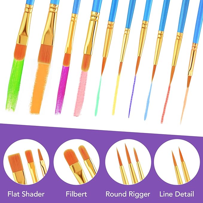 AROIC Acrylic Paint Brush Set, 12pack/120pcs Nylon Hair Paint Brushes, for Oil Painting Rock Body Painting, Artist Amateur Craft Paint Brushes Supplies, Children Adult Painting Small Paint Brush Set.