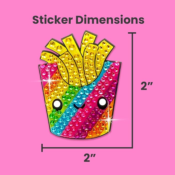 stickerbeans® rhinestone stickers – rainbow foodie 4-pack, 2” x 2” unique sparkly cut-to-shape for collecting, trading, decorating laptops, phone cases, scrapbooks, kids, teens, & adults