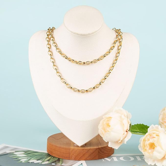 UMAOKANG 16.4 Feet Stainless Steel Oval Chain Gold Plated Chains Bulk with Jump Rings and Lobster Clasps Jewelry Chain Roll