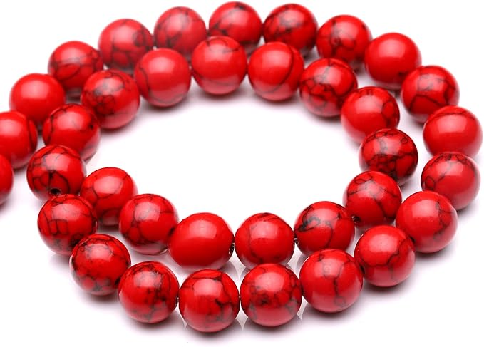 youngbling natural gemstone beads for jewelry making,10mm red turquoise polished round smooth stone,genuine real stone beads for bracelet necklace 15 inch(red turquoise,10mm)