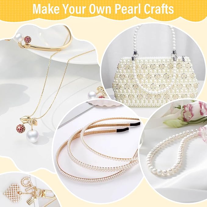 Audab Pearl Beads for Bracelet Making, 970 Pieces Pearl and Gold Spacer Beads for Jewelry Making