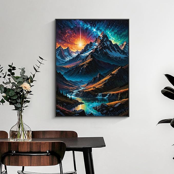 Yezavesu Mountain Diamond Art Kits for Adults, Landscape Diamond Painting Kit for Beginners, 5D DIY Round Full Drill Painting with Gem Art Craft Kits for Home Wall Decor 12x16 Inch