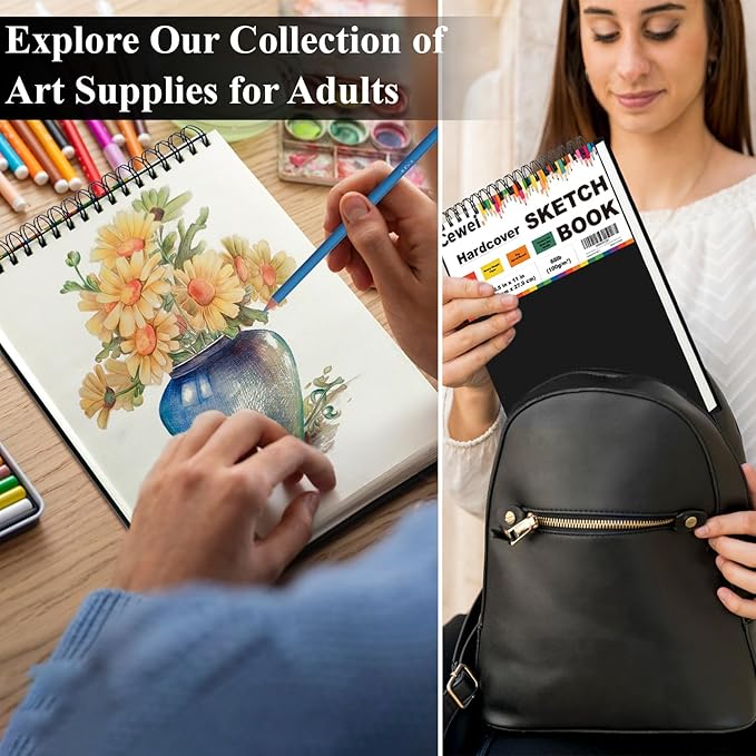 9" x 12" sketch book, top spiral sketchbook, 100 sheets sketch pad, (68 lb/100 gsm) drawing paper pad, drawing pad for kids, artist sketchbook for drawing, illustration & art supplies.
