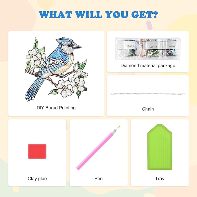 HEIBAGO Bird Hanging Diamond Art Kits for Adults, Flower Special Shaped Crystal Diamond Painting Ornament Kit, DIY Double-Sided Pattern Window Pendant Gem Art Kit for Home Wall Decor 8.3x8.3inch