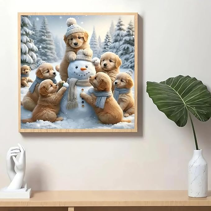 STGLCR Snowman Diamond Painting Kits for Adults - Dog Diamond Art Kits for Adults Beginner, Winter DIY Full Drill Diamond Dots Paintings with Diamonds 5D Gem Art and Crafts Home Wall Decor 12x12inch