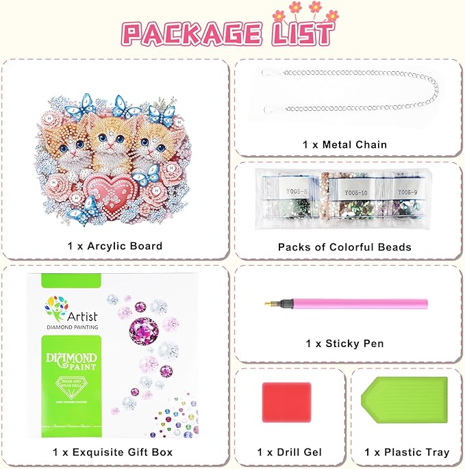 KEYIFA Cats Diamond Painting Kit, DIY Rose Diamond Art for Adults, Diamonds Pendant Special Shaped Rhinestone Window Hanging Ornaments Home Garden Wall Door Decoration, 20cm Width