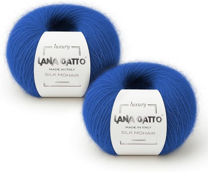 Silk Mohair Yarn for Knitting – Lace Weight Mohair Yarn with Silk, Made in Italy – Blue-30146, 2 Skeins