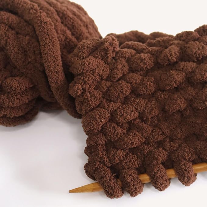 Coffee Chunky Chenille Yarn for Crocheting Bulky Thick Fluffy Yarn for Knitting,Super Bulky Hand Blanket, Soft Plush Yarn Crochet Carpet/Scarf/Cushion/ 8 Jumbo Pack(63.76oz/197.68yd