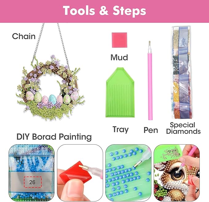 Miwixy Easter Hanging Diamond Art Kits for Adults,Rabbit Special Shaped Crystal Christmas Diamond Painting Ornament Kit DIY Double-Sided Pattern Window Pendant Gem Art Kit for Home Wall Decor
