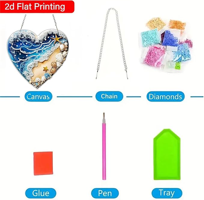 ZeeLionArt Hanging Diamonds Art kit for Adult,Beach Pendant Diamonds Painting Art Kit,7.0x6.8inch Acrylic Diamonds Painting Board Kit Ornament, Special Crystal Diamond Hanging Ornament
