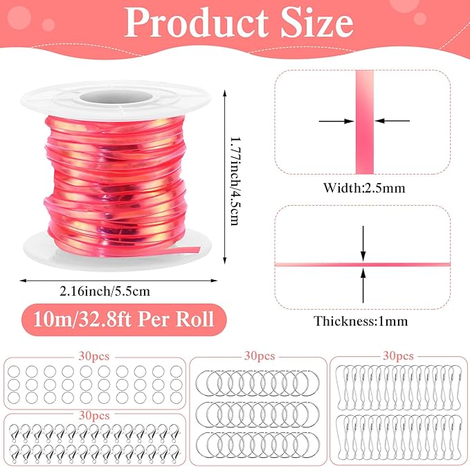 Lanyard String Kit 48 Rolls Gimp Plastic Lanyard String for Bracelets Keychain DIY Crafts with Key Chain Rings, Snap Clips, Open Rings, Lobster Clips Gimp Bracelet Making Kit(11 Yards)