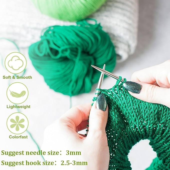 24 Skeins Soft Cotton Yarn Total 2880 Yards Assorted Colors Yarn for Crocheting and Knitting 4 Ply Acrylic Gauze for DIY Crafts Project, Each Skein 1.76 Oz/120 Yard(Green Series)