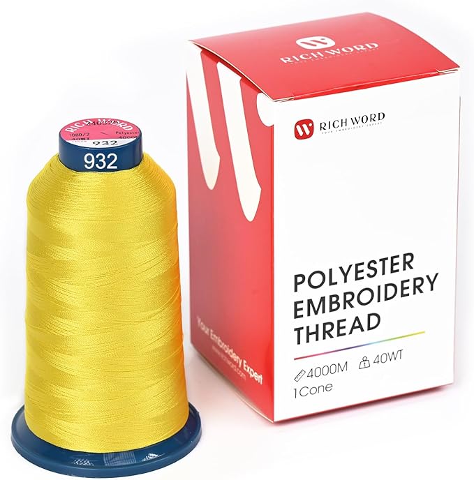 Poolin Embroidery Machine Thread Richword Selected Yellow 4000M 40WT Polyester Embroidery Thread – Smooth, Strong Single Spool for Home & Commercial Machines 0932