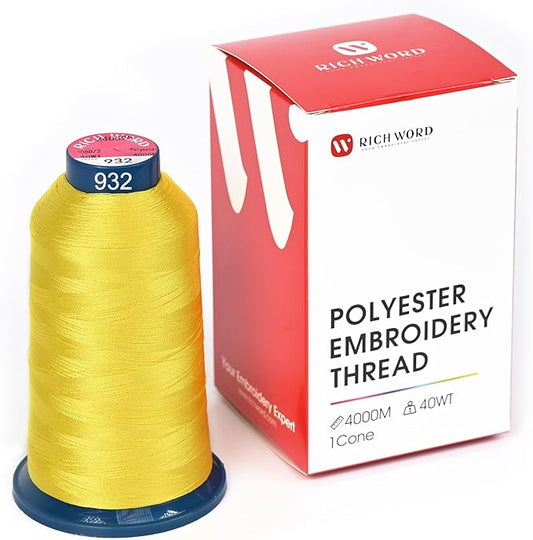Poolin Embroidery Machine Thread Richword Selected Yellow 4000M 40WT Polyester Embroidery Thread – Smooth, Strong Single Spool for Home & Commercial Machines 0932