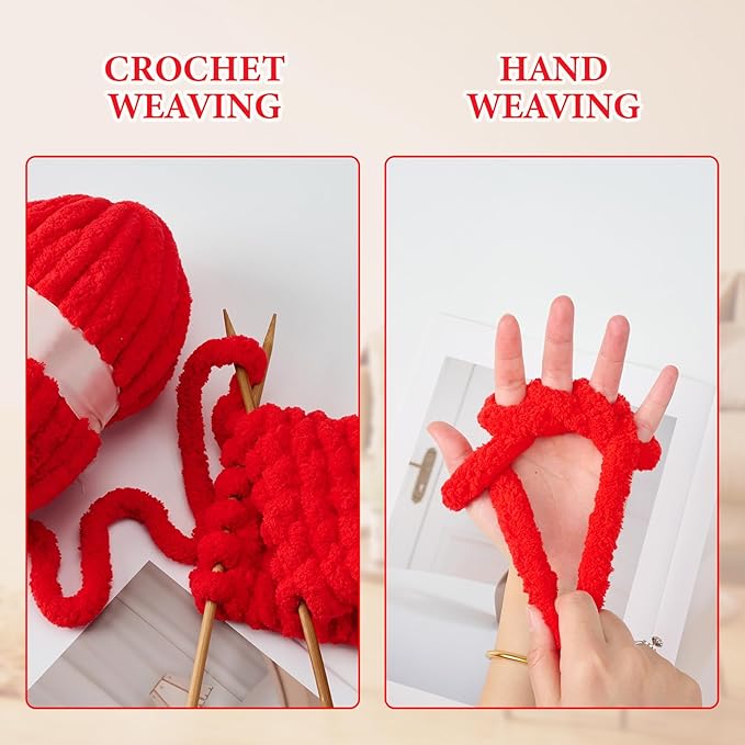 Chunky Yarn for Hand Knitting, Jumbo Chunky Yarn for Crocheting, Chunky Chenille Yarn, 1 Pack (32 yds 8.5 oz Each Skein),#7, Red