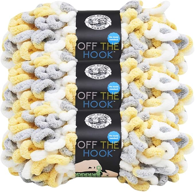 Lion Brand Yarn Off The Hook Yarn, Bulky No-Needle Craft Yarn for Crocheting, Hand-Knitting, 3-Pack, Lemon Drop