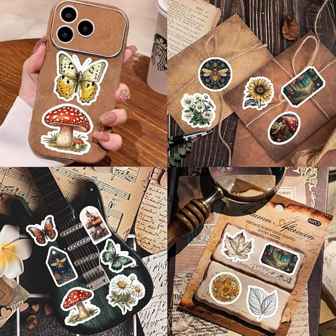 50Pcs Waterproof Vintage Stickers, Scrapbooking Supplies Kit,Aesthetic Decorative Craft Sticker for Planner, Bullet Journaling, Junk Journal, Water Bottles, Laptop, Retro Craft.Butterfly