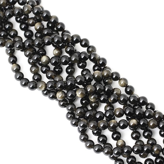 cheavian 45pcs 8mm natural golden obsidian gemstone round loose beads crystal energy stone healing power for jewelry making 1 strand 15"