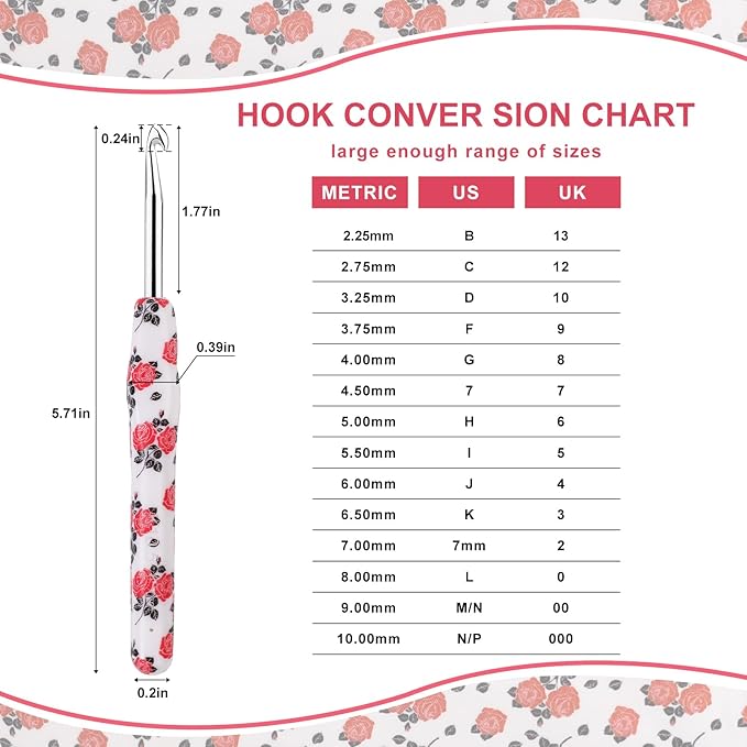 Looen Crochet Hooks Set, 14 Sizes 2.25mm(B)-10mm(N) Ergonomic Handle for Arthritic Hands, Soft Rubber Grip Knitting Needles Kit for Crochet Beginners, Knitting Enthusiasts (Pink)
