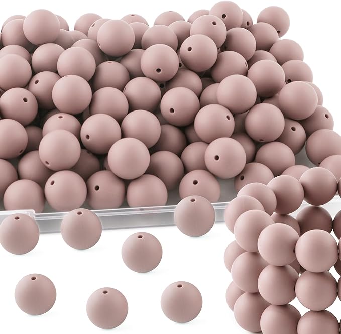 65Pcs 19mm Silicone Beads for Keychain Making Bracelet Necklace, Bulk Round Silicone Beads for Pens(Rose Brown)