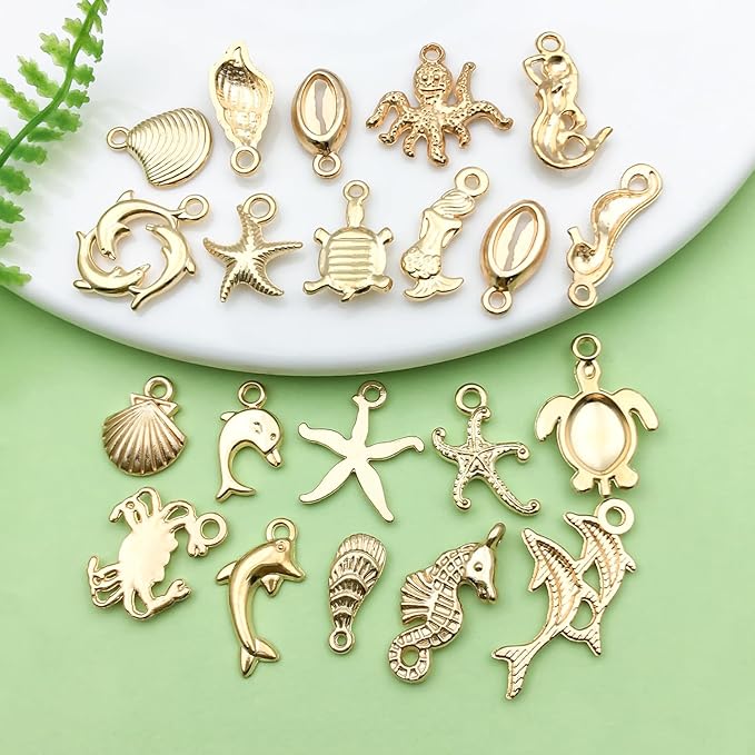 Sailanzi 100pcs KC Gold Underwater World Style Series Pendant Jewelry Making DIY Keychain Earrings Pendant Various Design Charms for Jewelry Making Bracelets Necklace(SN884)
