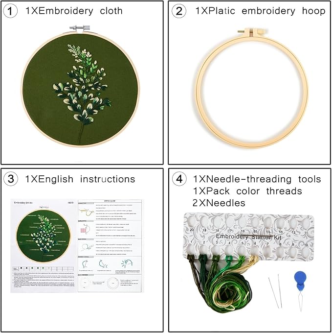 Crafmanoe Hand DIY Embroidery Kits for Beginners Adults, Plant Crewel Embroidery Starter Kits, Stamped Cross Stitch Kits for Beginners Adults Craft Kits for Women, Embroidery Hoops, Fabric and Thread