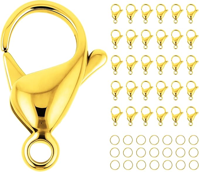 Mandala Crafts 16mm Gold Color Stainless Steel Lobster Clasps for Jewelry Making - 25 PCs SS Lobster Claw Clasps with Jump Rings Jewelry Findings Kit for Necklaces Bracelets Charms Fasteners