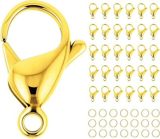 Mandala Crafts 12mm Gold Color Metal Lobster Clasps for Jewelry Making - 100 Lobster Claw Clasps with Jump Rings Jewelry Findings Kit for Necklaces Bracelets Charms Fasteners