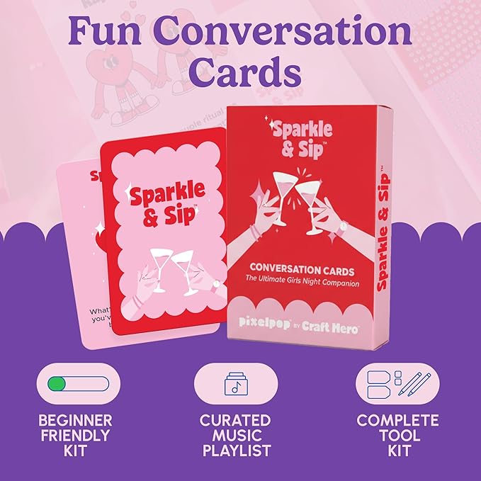 HOUSE OF PARTY Diamond Art Paintings | Girls Night Diamond Art Kit for Adults | Fun & Easy Craft Kit with Conversation Cards, Curated Music Playlist, and Wood Frames for Ready-to-Hang Art
