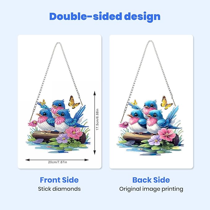 MXJSUA Blue Birds Diamond Art Hanging Kits for Adults Beginners, DIY Acrylic Special Shaped Crystal Animals Diamond Gem Art Pendant Drills Painting Ornament for Home Wall Decor and Gift