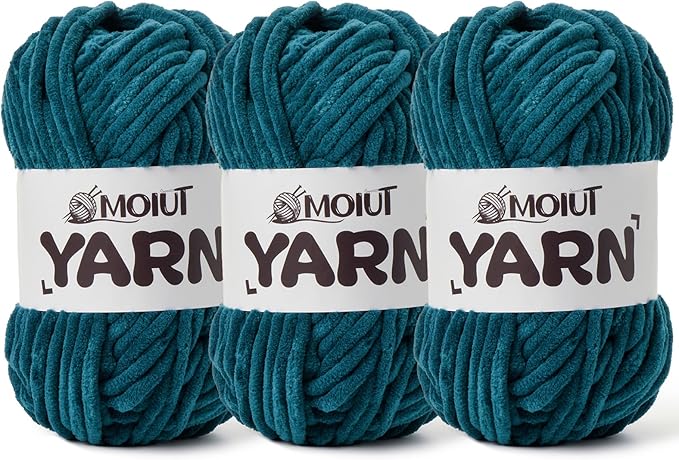 3 Pack Fluffy Chenille Yarn for Crocheting, Chunky Velvet Yarns for Crochet Amigurumi, Baby Yarn for Crocheting Soft Blanket, 262.4yds /10.5 oz Bulky Yarns for Crafts/Hats/Shoes/Socks (3 Denim Blue)