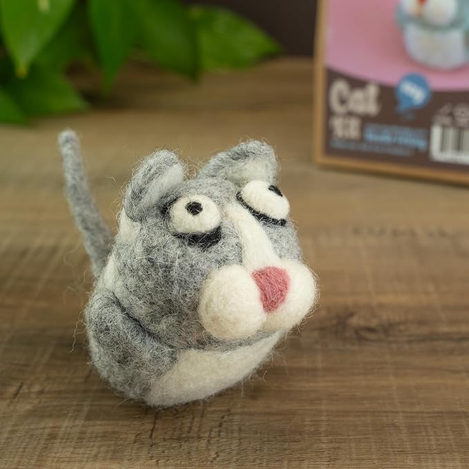 Woolbuddy Needle Felting Kit for Beginners & Adults – DIY Cat Animal Craft Kit – Complete Starter Set with Wool, Needles & Step-by-Step Instructions