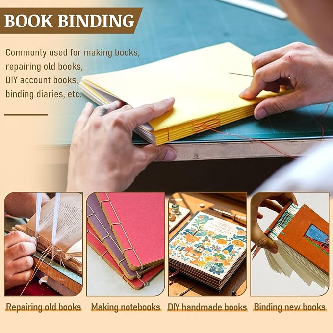 33 Pcs Book Binding Kits 4 Pcs Bone Folder Paper Creaser Paper Folding Tool Book Binding Supplies with Bookbinding Needle, Waxed Thread, Steel Ruler, Awl for Bookbinding, Paper Card Crafts